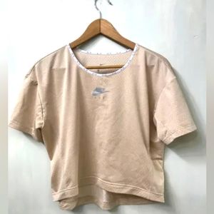 Nike Women's Air Short Sleeve Running Crop Top, Beige/Pink, Size XS